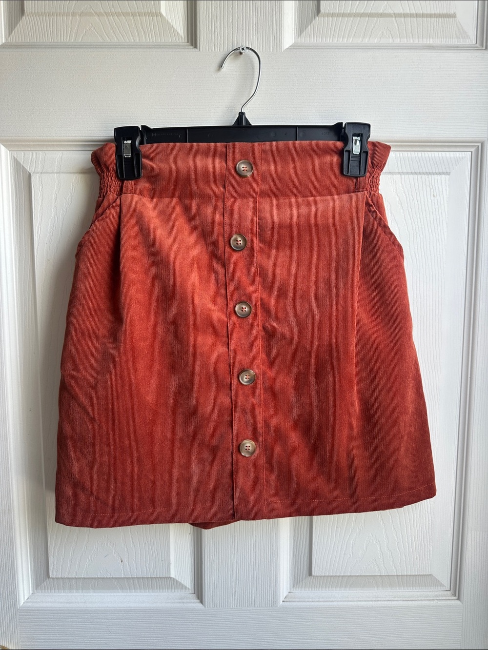 Rust Button-Front Corduroy Skirt - Women